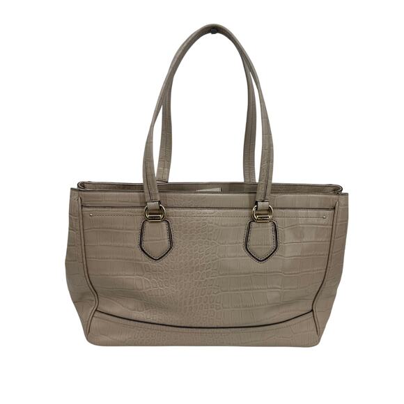 Cole Haan Tail Leather Croc Embossed Tote Taupe Double Zip Work Travel - Picture 1 of 14